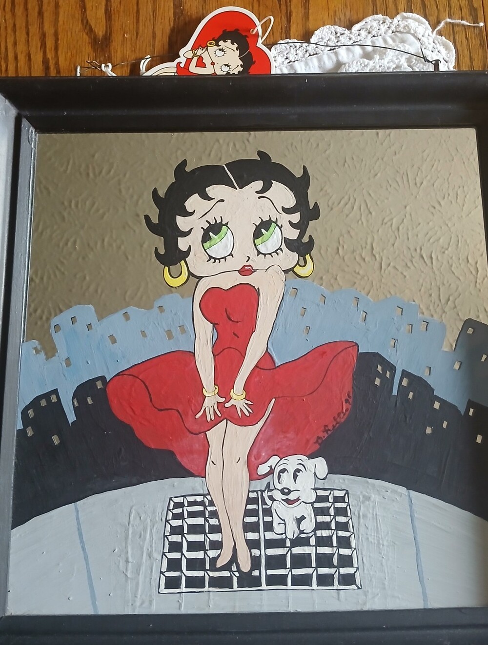 Betty Boop Hand-Painted Mirror Wall Art – 12" x 12" – Signed & Tagged